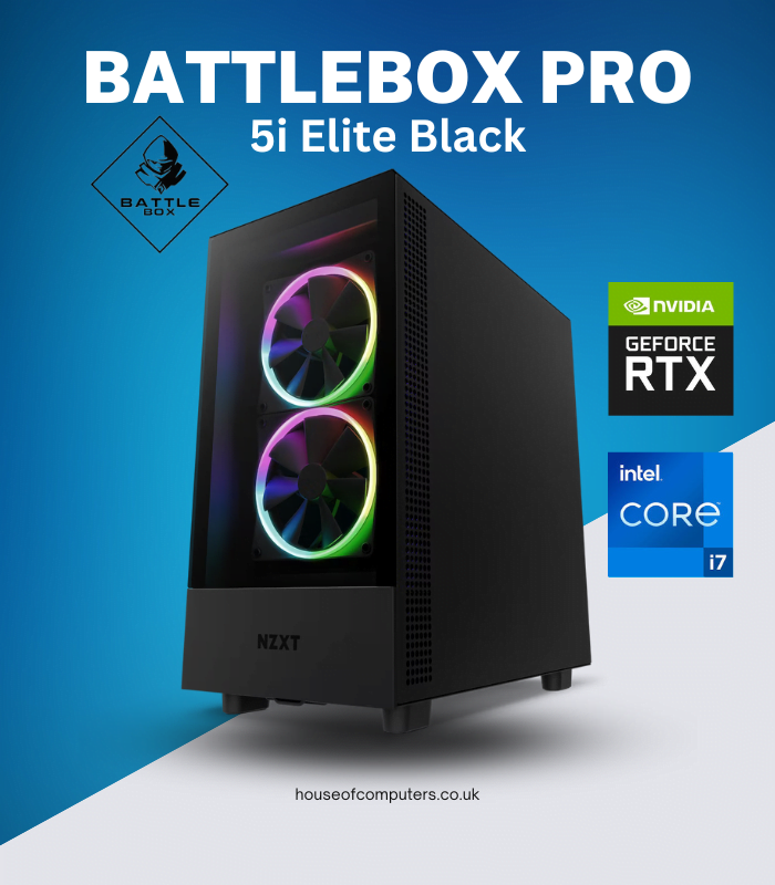 BattleBox Pro 5i Elite Black - RTX 4060 Ti 8GB, Intel Core i7-13700k, 32GB RAM, 1TB SSD, Custom Build Gaming Desktop