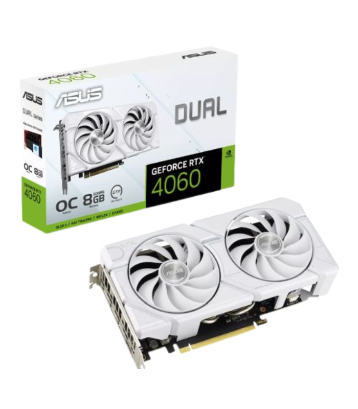 Asus DUAL RTX4060 EVO White OC, 8GB GDDR6, Asus DUAL RTX4060 EVO White OC, 8GB GDDR6, HDMI, 3x DP, 2535MHz Boost Clock, Overclocked - Image 1