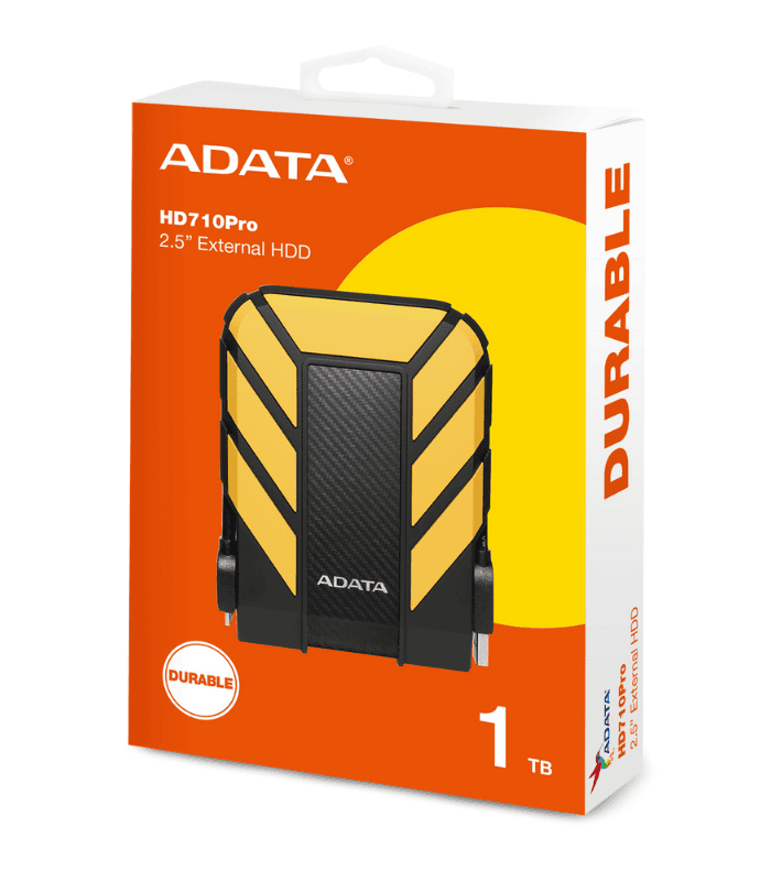 ADATA 1TB HD710 Pro Rugged External Hard Drive, 2.5", USB 3.1, IP68 Water/Dust Proof, Shock Proof, Yellow