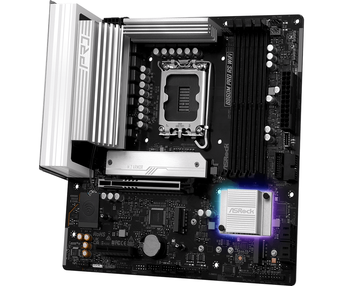B860M Pro RS WiFi(L5) Asrock B860M PRO RS WIFI, Intel B860, 1851, Micro ATX, 4 DDR5, HDMI, DP, Wi-Fi 6E, 2.5G LAN, RGB, 3x M.2 - Image 4