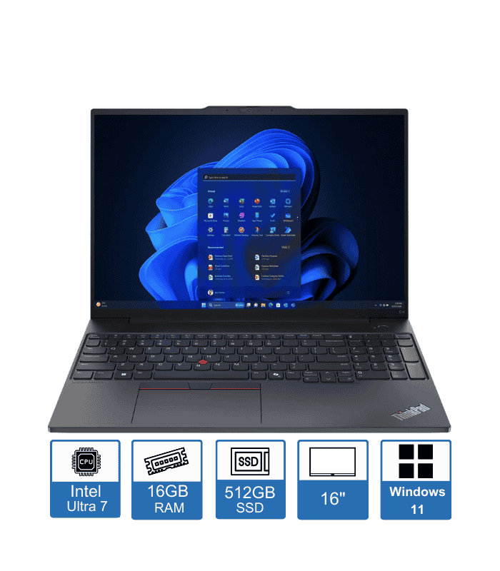 Lenovo ThinkPad E16 Gen 2, 16″ WUXGA Display, Intel Core Ultra 7 155H, 16GB RAM, 512GB SSD, Windows 11 Pro, 1 Year Premium Warranty