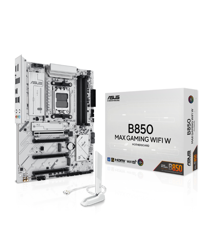 Asus B850 MAX GAMING WIFI W, AMD B850, AM5, ATX, 4 DDR5, HDMI, DP, Wi-Fi 6E, 2.5G LAN, 3x M.2, White
