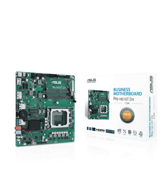 Asus PRO H610T D4-CSM - Corporate Stable Model, Intel H610, 1700, Thin Mini ITX, 2 DDR4 SO-DIMM, HDMI, DP, LVDS, 19v DC in, 1x M.2