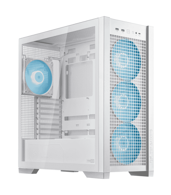 Asus TUF Gaming GT302 ARGB Case w/ Glass Window, E-ATX, 4x ARGB Fans, Interchangeable Side Panel, USB-C, Asus BTF Compatible, White