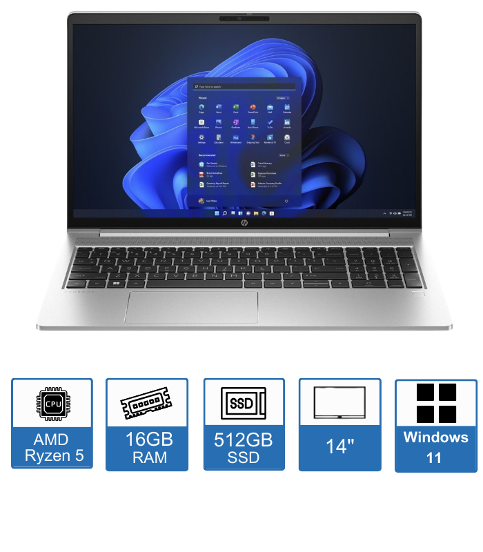 HP ProBook 445 G10, 14″ Full HD Display, AMD Ryzen 5-7530U, 16GB RAM, 512GB SSD, Windows 11 Pro, 1 Year Warranty