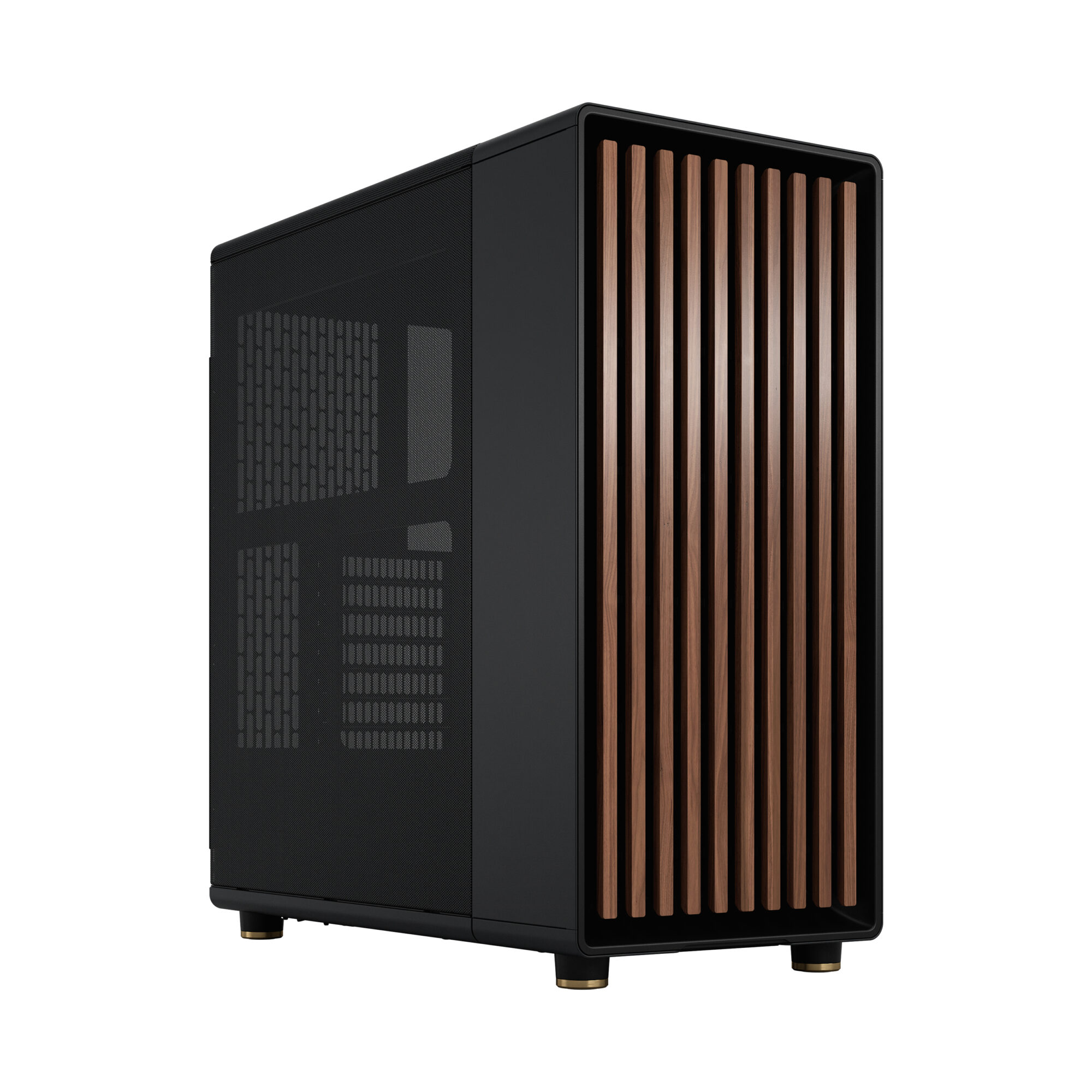 North_Charcoal_Mesh_1-Left-Front Fractal Design North Charcoal Black (Black Solid) Case, ATX, Fine Mesh Side, 2 Fans, USB-C, Walnut Front - Image 2