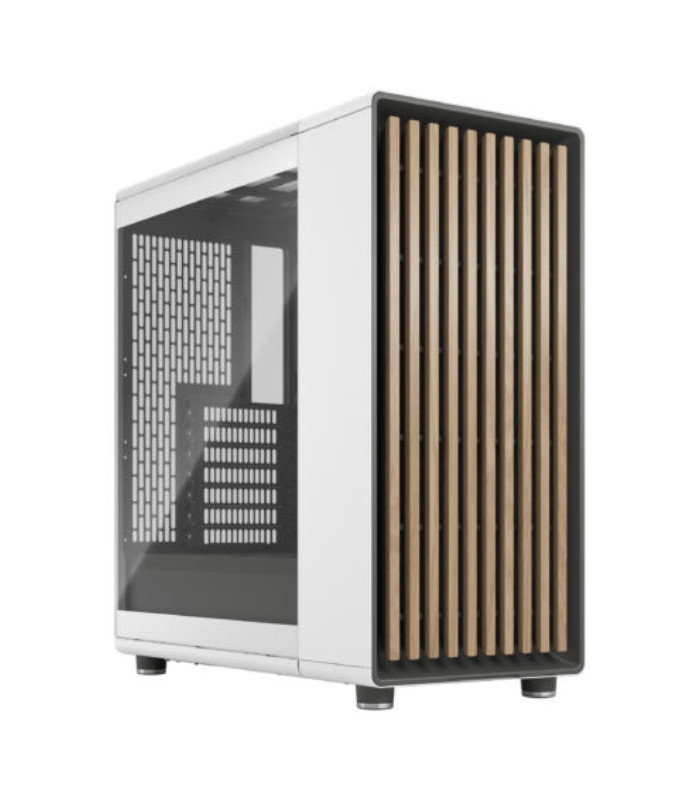 Fractal Design North Chalk White (TG Clear) Case w/ Clear Glass Window, ATX, 2 Fans, USB-C, Oak Front