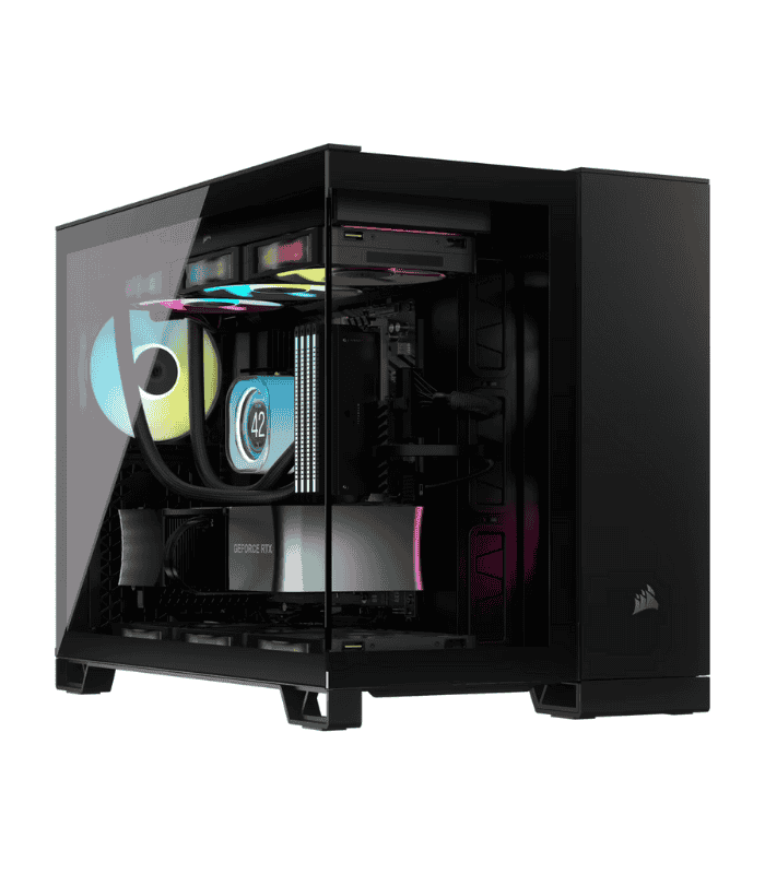 Corsair 2500X Dual Chamber Gaming Case w/ Glass Side & Front, Micro ATX, Mesh Panels, USB-C, Asus BTF Compatible, Black