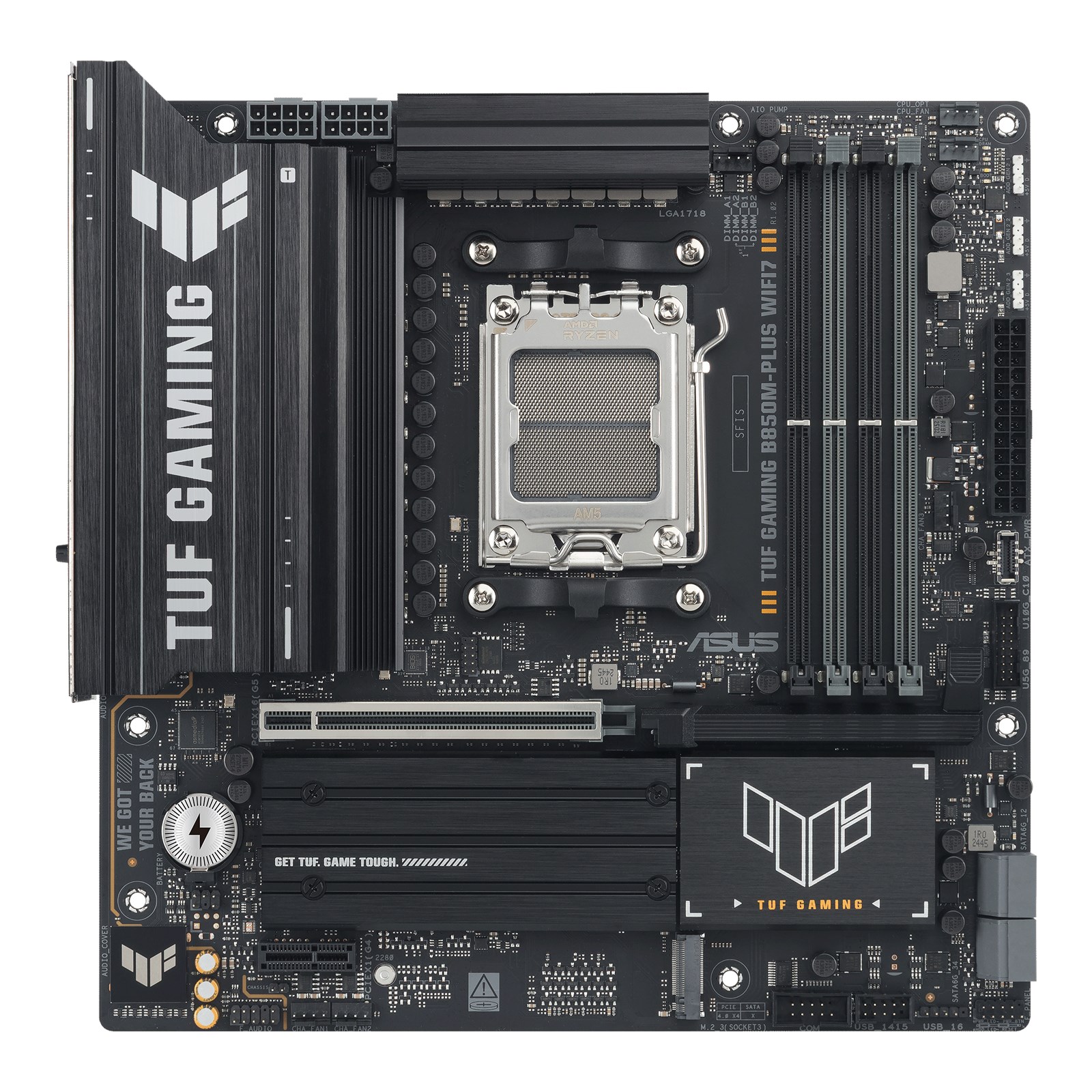 TUF-GAMING-B850M-PLUS-WIFI7-01 Asus TUF GAMING B850M-PLUS WIFI7, AMD B850, AM5, Micro ATX, 4 DDR5, HDMI, DP, Wi-Fi 7, 2.5G LAN, 3x M.2 - Image 2