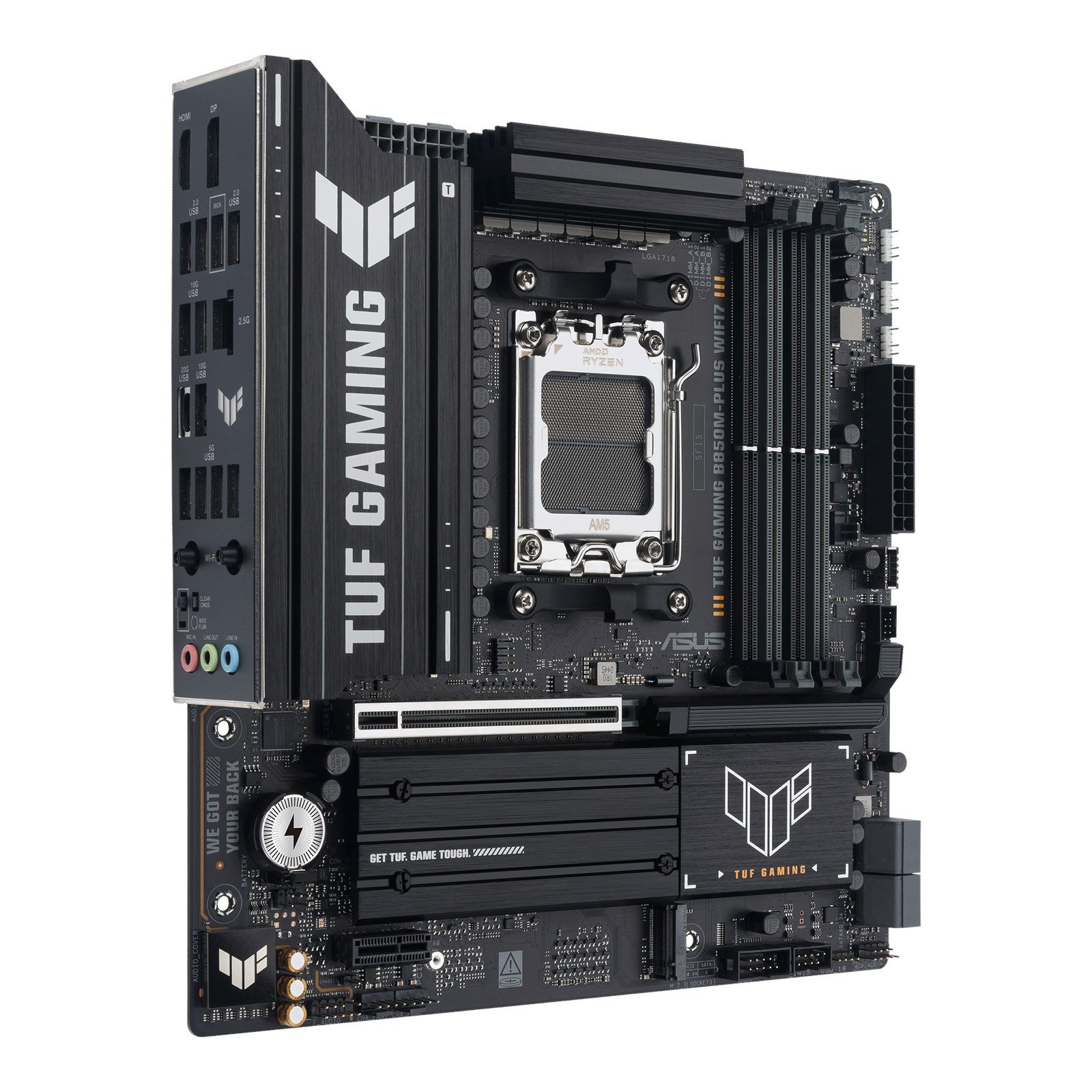TUF-GAMING-B850M-PLUS-WIFI7-02 Asus TUF GAMING B850M-PLUS WIFI7, AMD B850, AM5, Micro ATX, 4 DDR5, HDMI, DP, Wi-Fi 7, 2.5G LAN, 3x M.2 - Image 3