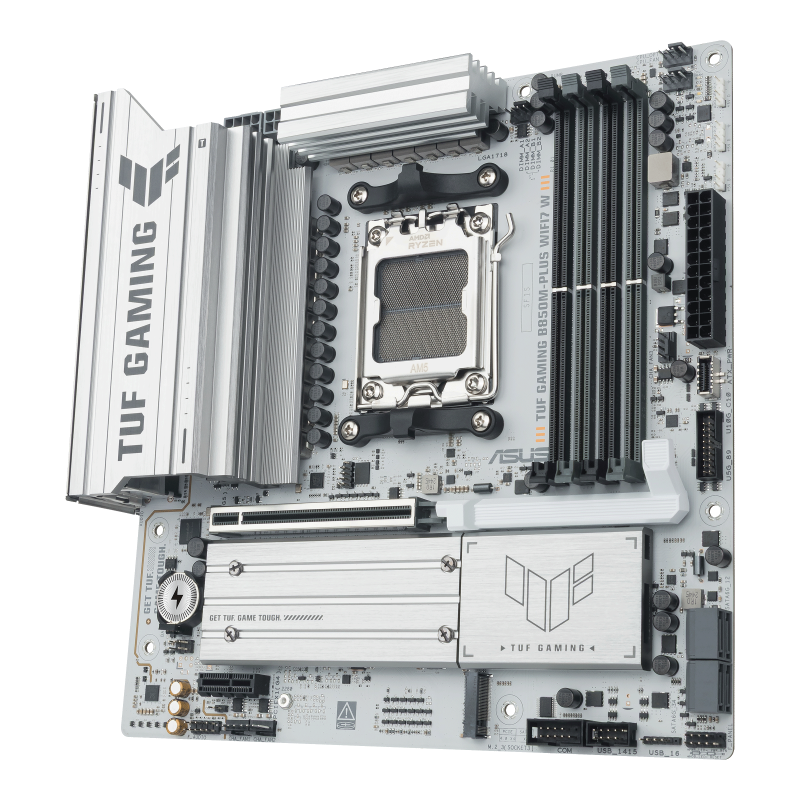 w800 (1) Asus TUF GAMING B850M-PLUS WIFI7 W, AMD B850, AM5, Micro ATX, 4 DDR5, HDMI, DP, Wi-Fi 7, 2.5G LAN, 3x M.2, White - Image 3