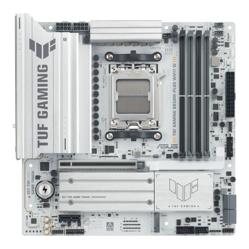 w800 Asus TUF GAMING B850M-PLUS WIFI7 W, AMD B850, AM5, Micro ATX, 4 DDR5, HDMI, DP, Wi-Fi 7, 2.5G LAN, 3x M.2, White - Image 2