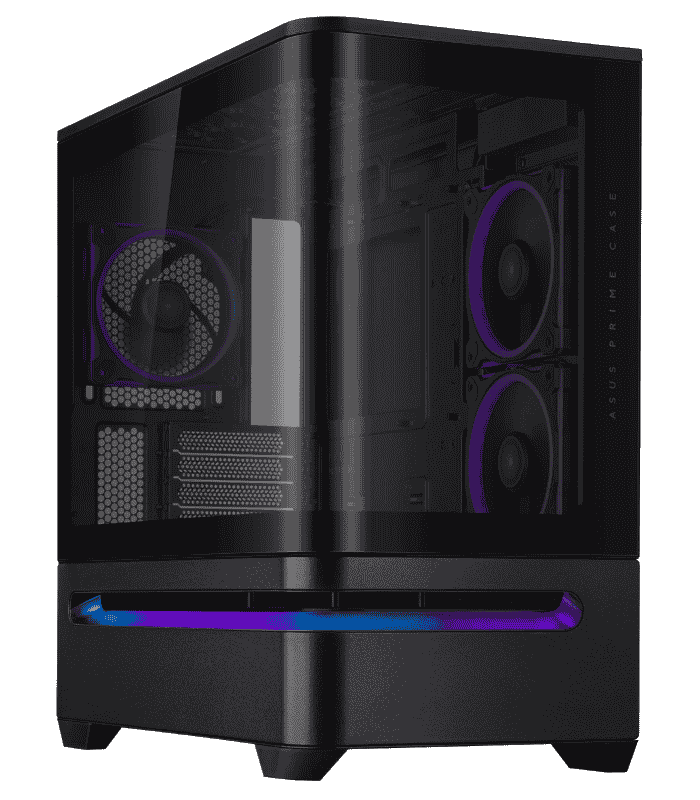 Asus Prime AP202 ARGB Gaming Case w/ Curved Glass Panel, Micro ATX, 3x ARGB Fans, ARGB Light Band, 420mm GPU Support, USB-C 20Gbps, Black
