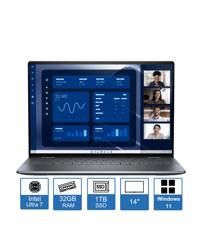 Dell Latitude 9450, 2 in 1, Intel Core Ultra 7 165U, 14″ Touch Display, 32GB RAM, 1TB SSD, Windows 11 Pro, 3 Year Pro Support