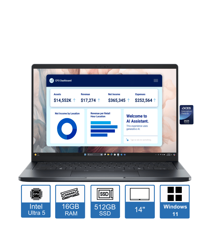 Dell Pro 14 Premium, 14 FHD+ Display, Intel Core Ultra 5 236V, 16GB RAM, 512GB SSD, Windows 11 Pro, 3 Year Pro Warranty