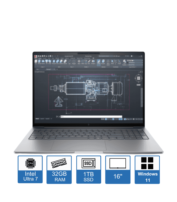 HP ZBook 8 G1i, 16″ WUXGA Display, Intel Core Ultra 7 255H, 32GB RAM, 1TB SSD, NVIDIA RTX 400 4GB Graphics, Windows 11 Pro, 1 Year Warranty