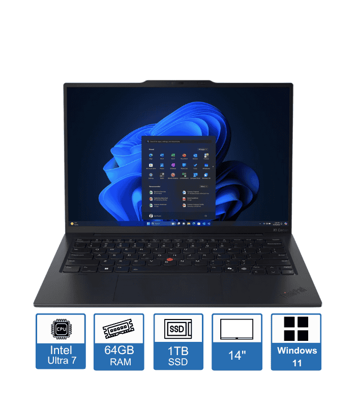 Lenovo ThinkPad X1 Carbon Gen 13 Aura Edition 14″ WUXGA Touch Display Intel Core Ultra 7 265U 64GB RAM 1TB SSD Windows 11 Pro 3 Year Premier Support