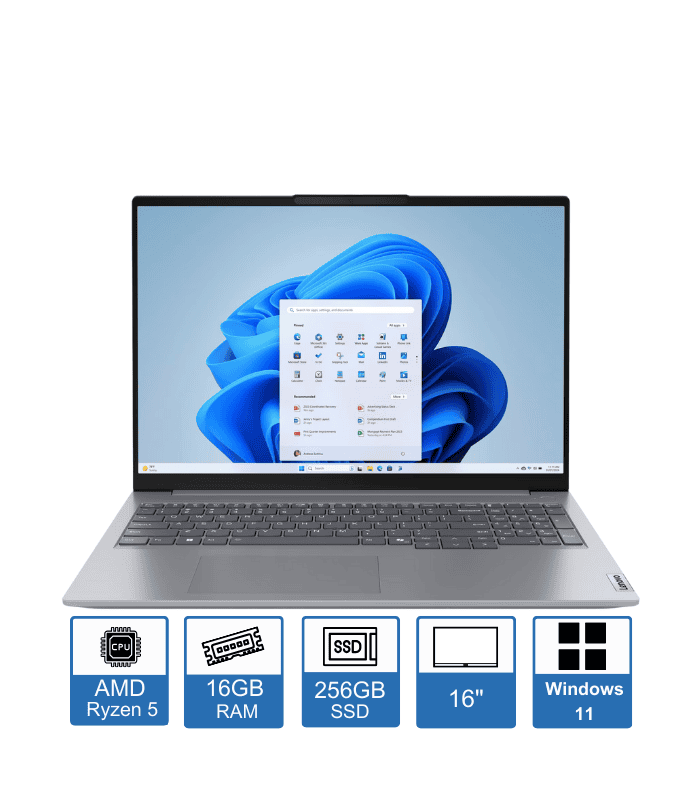 Lenovo ThinkBook 16 Gen 7, 16 FHD Display, AMD Ryzen 5 7535HS, 16GB RAM, 256GB SSD, Windows 11 Pro, 1 Year Warranty
