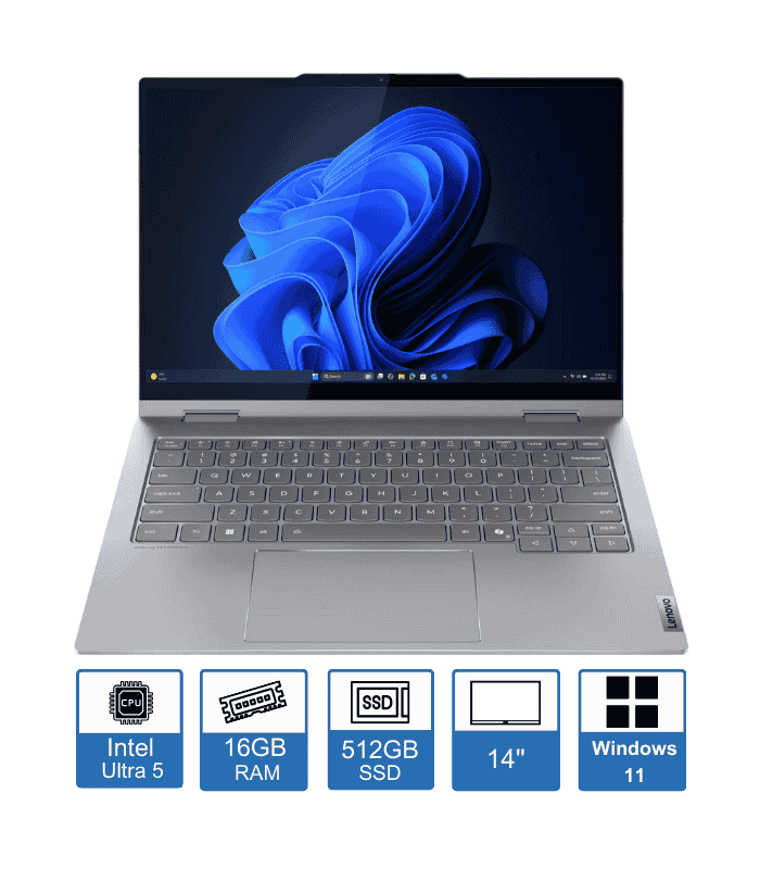 Lenovo ThinkBook Gen 5, 2-in-1, 14 WUXGA Touch Display, Intel Core Ultra 5 225U, 16GB RAM, 512GB SSD, Windows 11 Pro, 1 Year Warranty