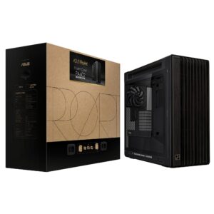ASUS ProArt PA602 Wood Edition black Midi Tower PC case with wood accents and tempered glass panel
