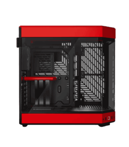 HYTE Y60 Red Black PC case with vertical GPU mount and cold floor intake cooling