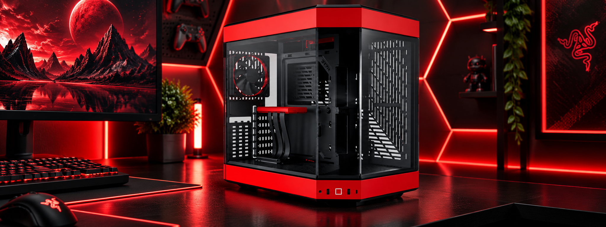 HYTE Y60 Midi Tower Gaming PC Case Red Black