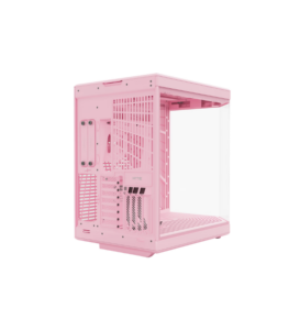 HYTE Y70 Milk Pink Mid-Tower PC Case Panoramic Tempered Glass 2 HYTE Y70 Milk Pink PC case with vertical GPU mounting support
