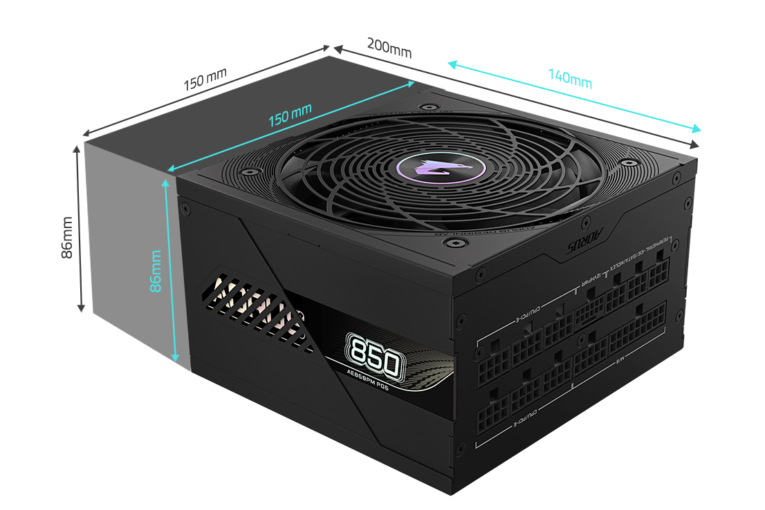 GIGABYTE AORUS ELITE P850W 850W PSU – 80+ Platinum & ATX 3.1 1 dimen img 1