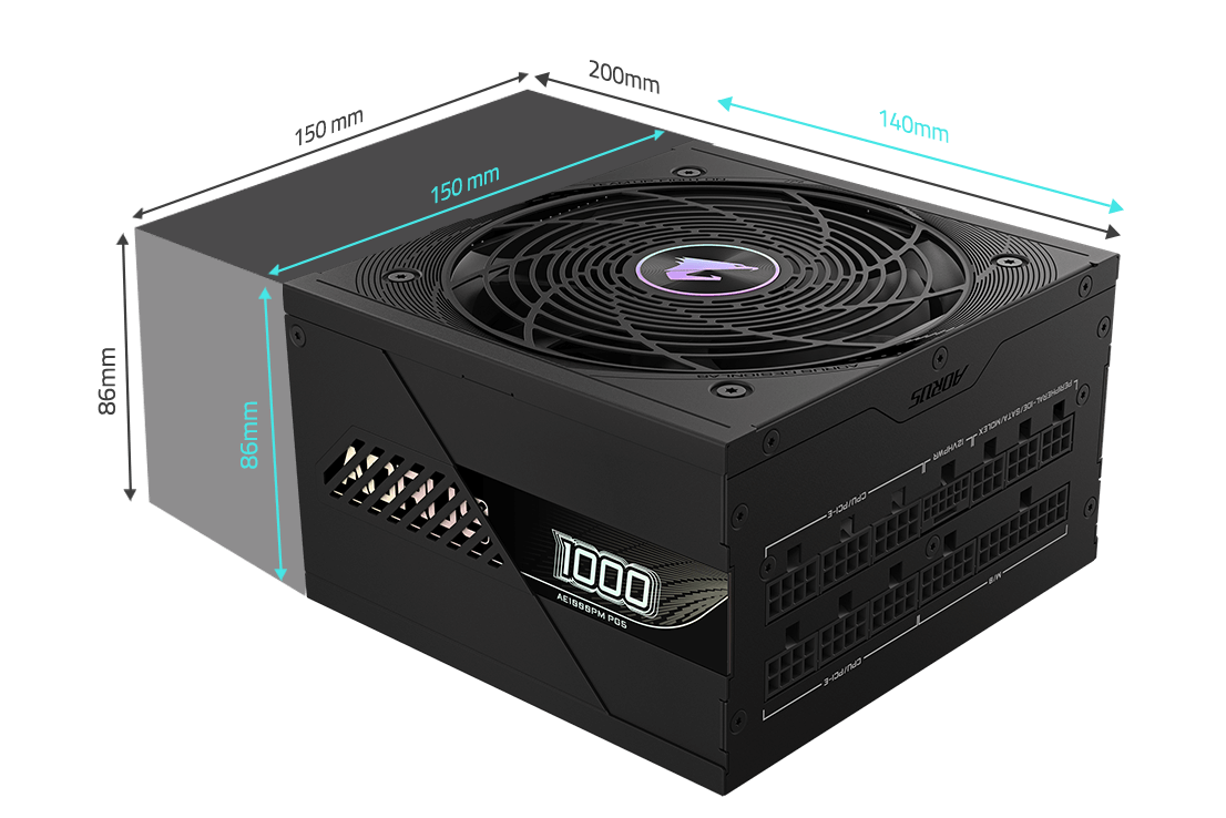 GIGABYTE AORUS ELITE P1000W ICE 1000W PSU – 80+ Platinum & ATX 3.0 1 dimen img