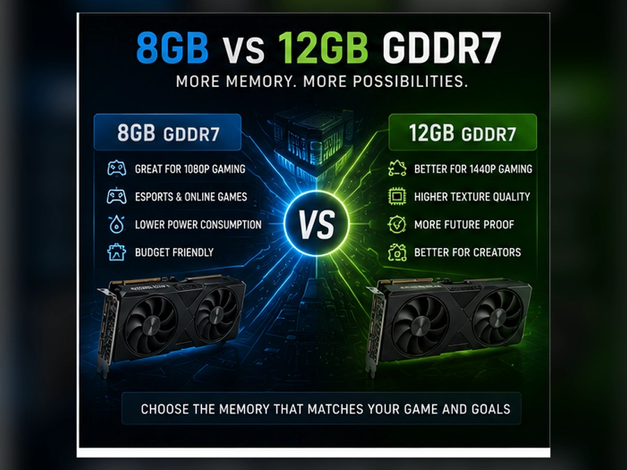 RTX 5060 vs RTX 5070 Gaming PC: Which Is the Best GPU for UK Gamers in 2026? 3 RTX 5060 8GB versus RTX 5070 12GB GDDR7 memory